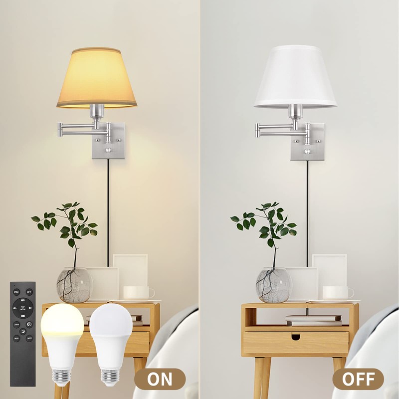 TRLIFE Wall Sconces Plug in, Remote Control Dimmable Wall Sconce