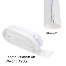 Rebower Pool Backwash Hose, 1 Inch x 98.4ft Reinforced Drain Hose PVC Lay Flat Water Discharge Pump Hoses for Pool Filter Swimming Pump, with 2pcs Clamps, White