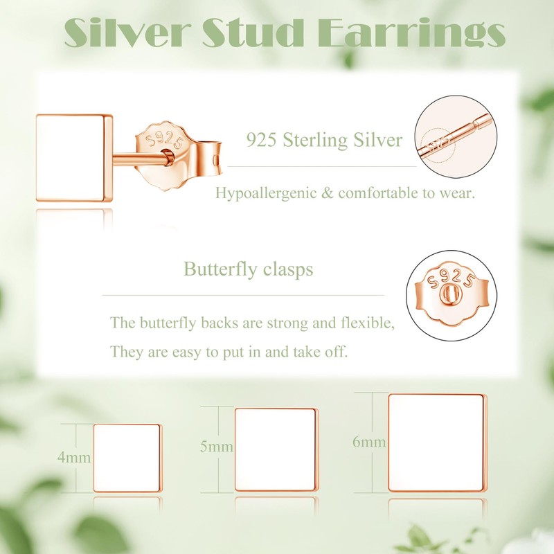 Cangall Silver Stud Earrings for Women, 3 Pairs 925 Sterling