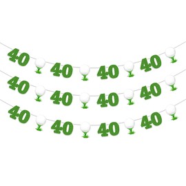 kreat4joy Golf Birthday Party Decoration, 3pcs Golf Themed 40th Garland Banner Golf Grass Garland No DIY for Men Women Golf Sport Lover 40 Forty Years Old Birthday Wedding Anniversary Party Decoration