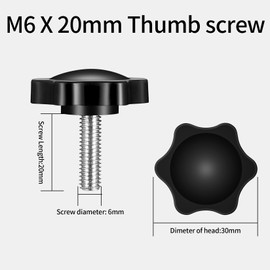 20 x Star Grip Screws Knurled Screw M6 x 20 mm Star Head Screws M6 Star Screws Clamping Knob Star Grip Screws Star Grip Nut M6 for Machine Tools