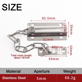 2PCS Stainless Steel Door Chain,Sliver Anti Theft Door Chain,Chain Lock for Door,Lock Internal Door Lock,Home Safe Door Locks with Screws or Hotel Home Apartment Bedroom