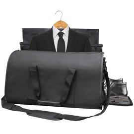 Convertible Garment Travel Bag, Carry on Luggage Duffel Bag for Men Women with Shoulder Strap, 2 in 1 Hanging Suitcase Suit Business Foldie Travel Bag Expandable, Shoe Compartment(Black)