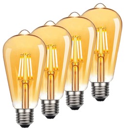 HESSION ST58 LED Edion Bulbs,4-Packs 4W(40W Equivalent Vintage) Energy Saving Warm White Light Bulb, 110-130V 2700K Dimmable E26 Medium Base Amber Glass Edison Bulbs for Kitchens and Dining rooms etc.