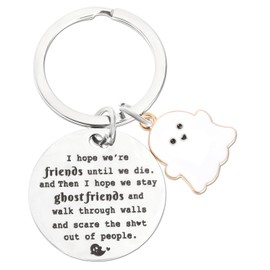 Nogeqi Best Friend Keychain, Small Gift for Women Friend, Long Distance Friendship Gifts for Best Friends Women, Friendship Keychain, Funny Ghost Keychain for Best Friend Classmates(Silver, White)
