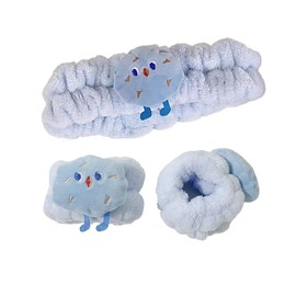 Spa Face Headband Wrist Wash Bands Set Face Wash Bracelets Elastic Makeup Hair Band Sweatband for Makeup and Washing Face Women Spa Yoga Shower, Coffee Colour, Blue