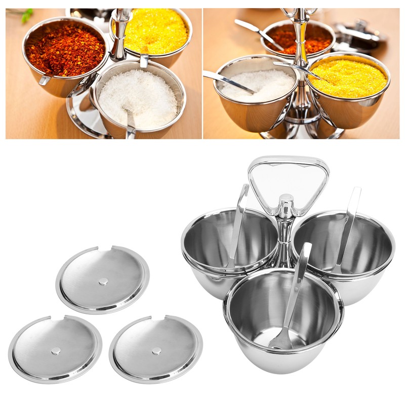 Spice Rack Kitchen Stainless Steel Seasoning Pots Condiment Set Rotating