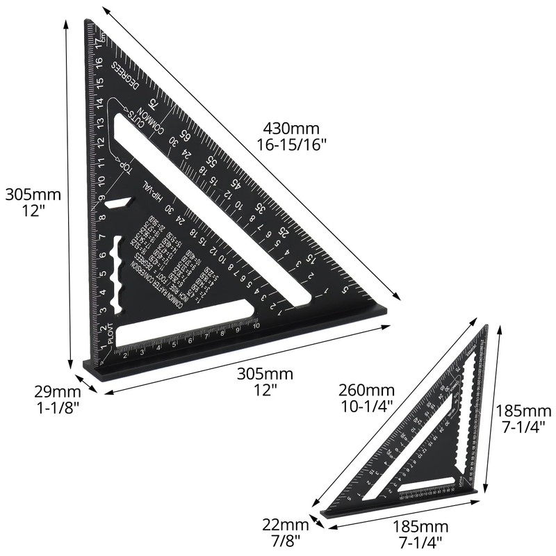 QWORK® Rafter Square Metric Speed Square 12 inch & 7