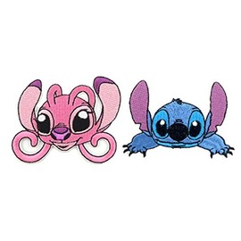 Stitch and Angel Embroidered 3 1/2" Wide Iron on Patch Set of 2