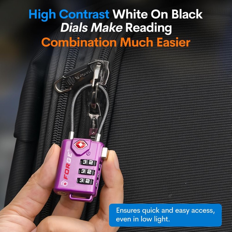TSA Approved Cable Luggage Locks, Re-settable Combination with Alloy Body