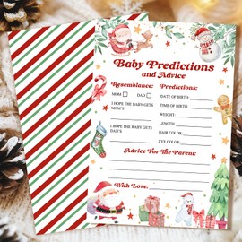 Nuhany Christmas Baby Shower Games - 25 Pcs Xmas Santa Baby Predictions and Advice Cards for New Parents - 5" x 7" Red and Green Stripes Gender Reveal Party Favors -A05