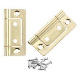 sourcing map 2Pcs 2x1 Inch Door Hinges Non-Mortise No Noise Bifold Door Hinges Plating for Cabinet Furniture Window Wardrobe with Screws, Golden