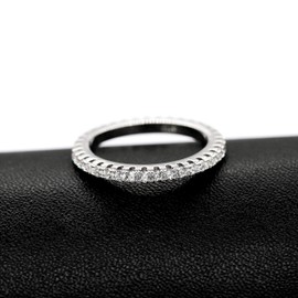 Uloveido 2mm Rhodium Plated Petite Micropave Cubic Zirconia CZ Eternity Wedding Band Ring Women Stacking Wedding Bands (White, Size 8) Y115