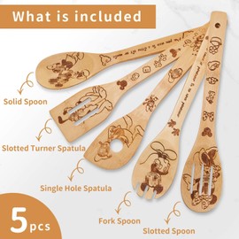 Wooden Spoons for Cooking, Bamboo Kitchen Cook Utensils Set, Housewarming Birthday Anniversary Present for Friend (6PCS)