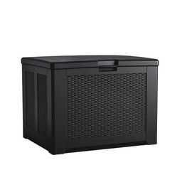 Rubbermaid Medium Resin Outdoor Storage Deck Box, 74 Gal., Charcoal, with Decorative Basketweave Pattern for Home/Garden/Patio/Pool/Back-Yard/Lawn