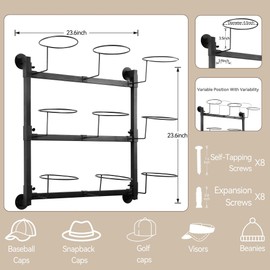 AQAREA Hat Rack Wall Storage for Closet: Hat Storage Hanger Wall Mount for Baseball - Bedroom Cap Display Organization - 3 Layer