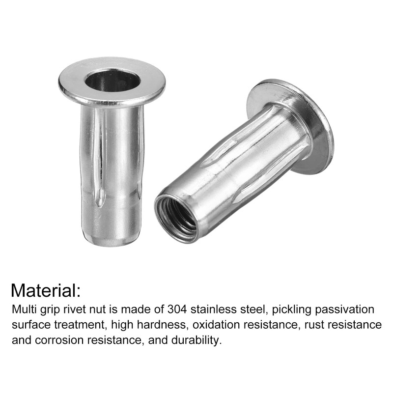 sourcing map M8 Multi-Grip Rivet Nuts, 5pcs Pre-Bulbed Shank Flat