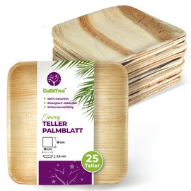 GoBeTree 25 Palm Leaf Plates 18 x 18 cm, Palm Leaf Tableware Disposable Plates, Biodegradable Disposable Tableware for Party, Alternative to Bamboo Plates