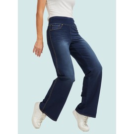 Women's High Waisted Flare Jeans Tummy Control Stretchy Wide Leg Bell Bottom Denim Pants, Soft Comfortable Fit (US, Alpha, XX-Large, Regular, Regular, KYAL-20240001-Dark Navy)