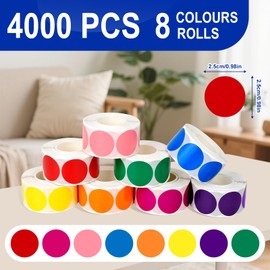 Lanovuto 4000 Stück Klebepunkte Bunt, 25 mm Punkte Aufkleber Rund 8 Farben, Glue Dots, Markierungspunkte für DIY, Büro, Kalende