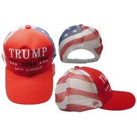 Trump 2024 Save America! Red USA Flag Mesh Trucker Embroidered Cap Hat
