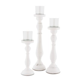 Weddingstar Shabby Chic Spindle White Candle Holder Set, 10 1/2'', 14 1/2'', 18 1/2'' (H)