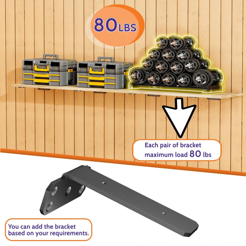 SKYSEN 6 Pack 12" Floating Shelf Bracket, Shelves Brackets, Wood