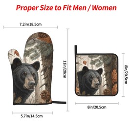 Bear Oven Mitts and Pot Holders Set of 4pcs Heat Resistant Non-Slip Oven Gloves Hot Pads for Kitchen Cooking Baking Grilling BBQ