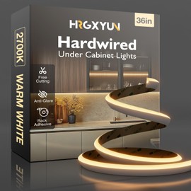 HRGXYUN Hardwired Under Cabinet Lighting LED Strip - 24V Flexible Under Shelf Light with Adhesive Backing, 2700K Warm White 810LM/M LED Strip for Closet, Pantry,36in/3ft (Cut-to-Size)，No Power Supply