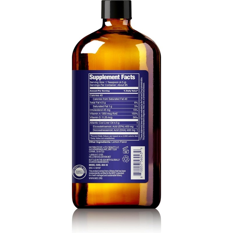 SOULSATION Icelandic Cod Liver Oil Liquid, Lemon (16oz) - Vitamins