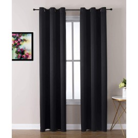 MDS Blackout Window Curtain Panels for Bedroom Doorways Closets, Solid Grommet Top Thermal Insulated Room Darkening Draperies for Living Room, Office & Classroom (2 Panel, 42x72 Inch, Black)