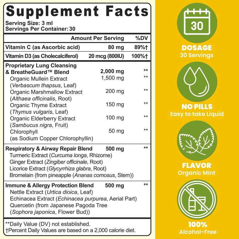 Mullein Drops For Lungs, Liposomal 14 In 1 Mullein Leaf
