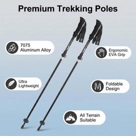JIEHET Folding Hiking Sticks, Lightweight 7075 Aluminum Alloy Mountain Tech Trekking Poles for Men, Collapsible Walking Sticks for Travel, EVA Foam Grip, Set of 2 - Black