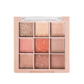 Okerker 9 Colors Glitter Matte Eyeshadow Palette, Golden Peach Brown Shimmer Eye Shadow Makeup, Nude Pink Eye Makeup, Sparkly Metallic Eyeshadow Pallet #02 Peach Pink Neutral