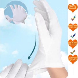 Cotton Gloves for Dry Hands Sleeping Spa Gloves Hand Gloves Moisturizing Overnight White Gloves for Women Men Work Glove Coin Jewelry Silver Work Gloves Liners Costume (3 Pairs White, One Size)