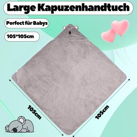 EOGRFW Baby Hooded Towel, Baby Towel with Hood, Large Hooded Towel Children, Bath Poncho, Baby Bath Towel with Hood for Girls and Boys, 105 x 105 cm, Soft & Super Absorbent & Thick