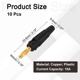 sourcing map 10 Pcs 4mm Banana Plugs, 20A 9.5mm OD 53.8mm Length Speaker Wire Cable Plug Connectors, Banana Jack Connector for Speaker Wire Audio Cable, Black
