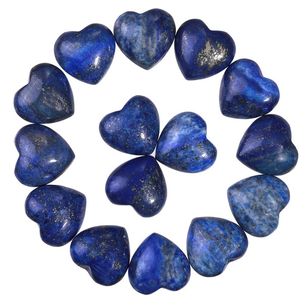 mookaitedecor Lapis Lazuli Crystal Heart Love Stones Carved Palm Worry Stone for Reiki Healing Balancing Home Decor, 0.6 Inch, Pack of 15