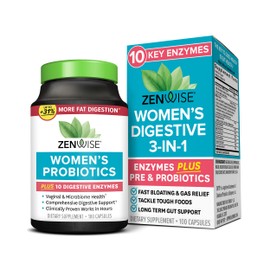 Zenwise Health 3-in-1 Womens Probiotic Supplement for Digestive, Gut Flora & Vaginal Health - Daily Probiotics & Prebiotics for Women with Digestive Enzymes Supports Bloating & Gas Relief - 60 Count