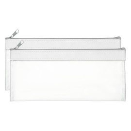 PATIKIL 8.7x3.9 Inch Money Bags with Zipper, 2 Pcs Clear PVC Cash Deposit Bank Pouch Envelopes Makeup Bag Check Wallet for Coin Cosmetics Bill, White