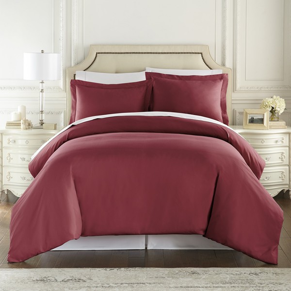 HC COLLECTION 1500 Thread Lightweight Duvet Cover Bed Linen Set with Zipper Closure for Comforters with 2 Pillow Shams, King, Burgundy
