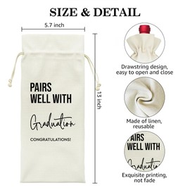 LAGZDFC Pairs Well With Gradulation Wine Champagne Gifts Bag, Reusable Wine Wrap Bag, Gradulation Gifts for Class of 2025 Student Daughter Son Classmate, Congratulations Present for College Graduates