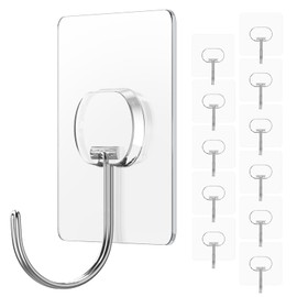 Large Adhesive Hooks for Hanging Heavy Duty Wall Hooks Self Adhesive Towel Coat Hooks Waterproof Transparent Hook for Bathroom Shower Kitchen Keys Door Outdoor Home Improvement Utility Hook 12 Pack