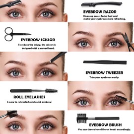 Eyebrow Razor Kit, 11 in 1 Professional Eyebrow Grooming Set, Including 3 Razors Trimmer,1 Tweezer,2 Scissors,2 Replacement Blades,1 Eyelashes Roller,1 Eyebrow Brush,1 Storage Bag