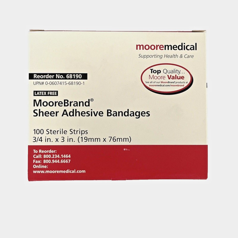 Moorebrand Fabric Adhesive Bandages, 3/4" x 3" - 100/box