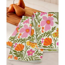 Miss Adola Cute Kitchen Towels Set of 2 - Dish Towels 18 x 26 Inch Microfiber Tea Towel for Home Decorative Flower Plant Spring Soft Reusable & Absorbent Aesthetic Vintage Design