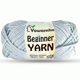 Yowamho Yarn for Crocheting & Knitting, 100g Cotton Yarn for Beginners with Easy-to-See Stitches,100m (109yds) Worsted Soft Cotton-Nylon Blend Yarn, Light Gray.
