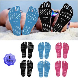 WLBON Beach Foot Pads Barefoot Adhesive Invisible Shoes Stick on Foot Pad Stickers Stick on Soles Anti-Slip Waterproof Silicone Unisex Footing Pad for Surfing Yoga Swimming 6 Pack