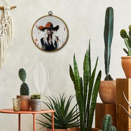 Mcehtle Vintage Cowgirl Wall Art Decor, Modern Western Country Aesthetic Blonde Woman Framed Canvas Prints 10x10, Rustic Farmhouse Round Wall Hanging Artwork Decorations for Bedroom Living Room