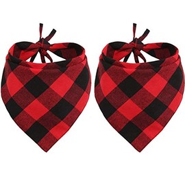 2 Pcs Dog Bandana Christmas Pet Triangle Scarf Accessories Bibs Red Black Plaid